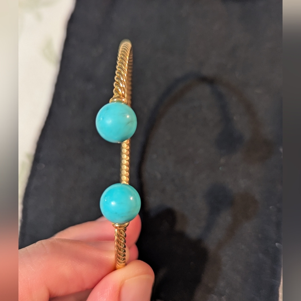 David Yurman Women's Solari Cablespira Bracelet in 18k Gold w/ Turquoise Accents - Picture 3 of 11